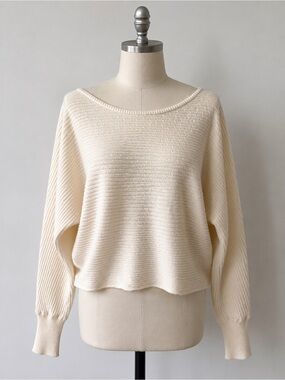 Cream Ribbed Crewneck Sweater